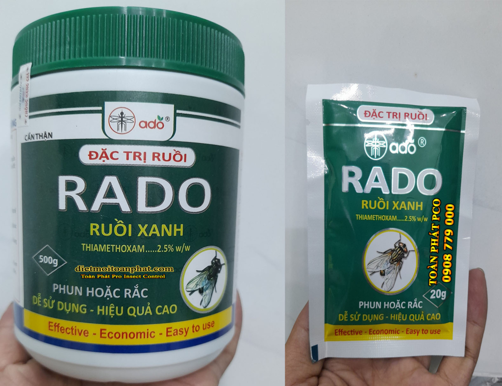 Thuốc diệt Ruồi Rado Ruồi Xanh hộp 500gram và gói 20gram